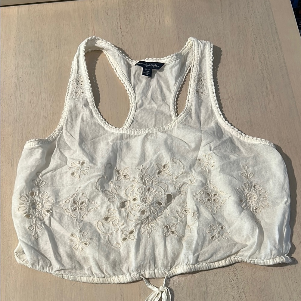 American Eagle Outfitters White Embellished Crop Tank Top